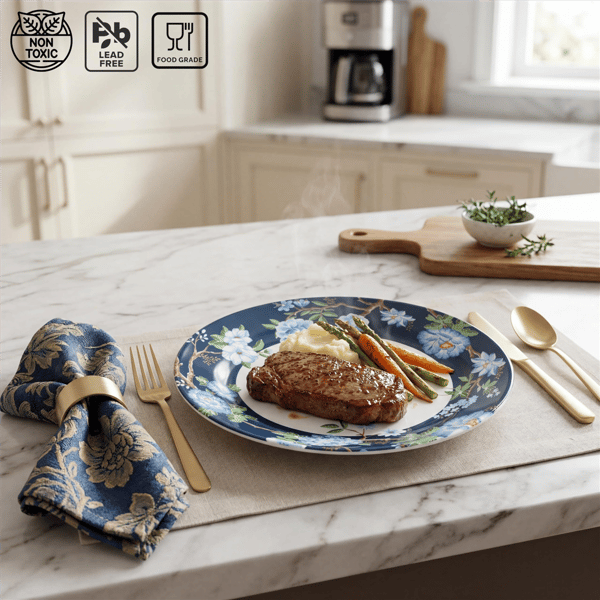 222 Fifth Nightingale 12pc Blue Florals Porcelain Dinnerware Set