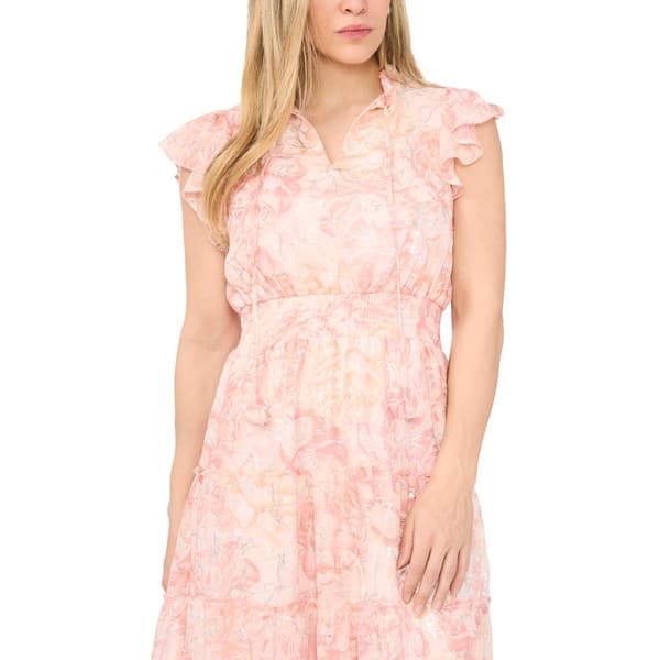 Petite MSK Ruffle Sleeve Tie Neck Floral Tier Maxi Dress