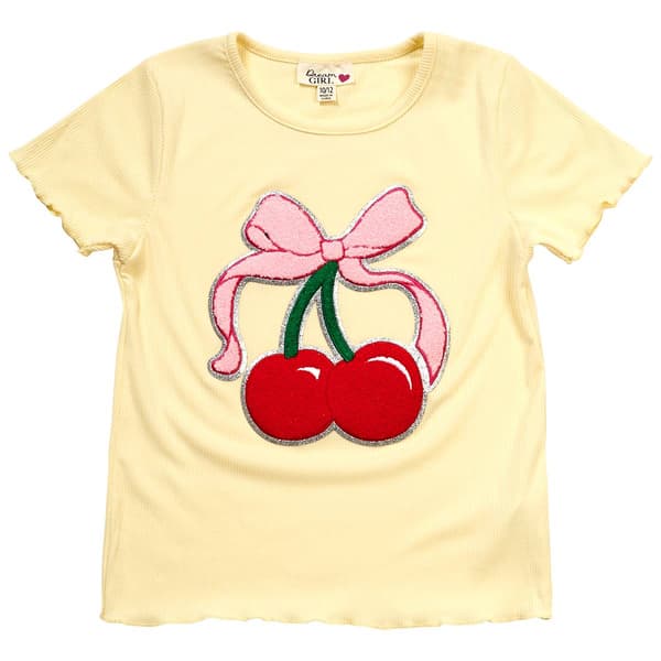 Girls (7-16) Dream Girl Short Sleeve Lettuce Edge Cherry Bow Tee