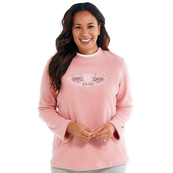 Womens Bonnie Evans Floral Spray w/Pearls Polar Fleece Top - image 