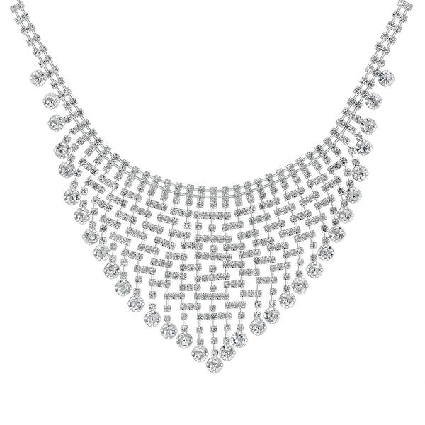 Roman Silver-Tone Crystal Cup Chain Drop Collar Necklace - image 
