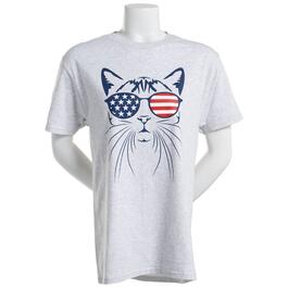 Womens JERZEES Short Sleeve Americana Sunglass Cat Graphic Tee