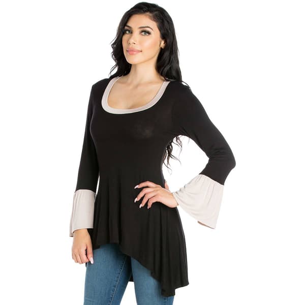 Womens 24/7 Comfort Apparel Bell Sleeve Hi Low Tunic