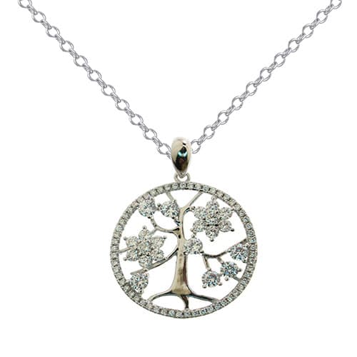 Silver Plated & CZ Tree of Life Pendant Necklace