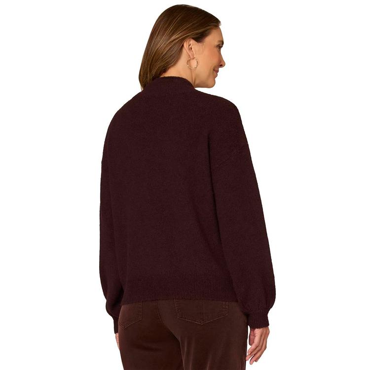 Womens Democracy Bead Embroidered Sleeve Mock Neck Sweater