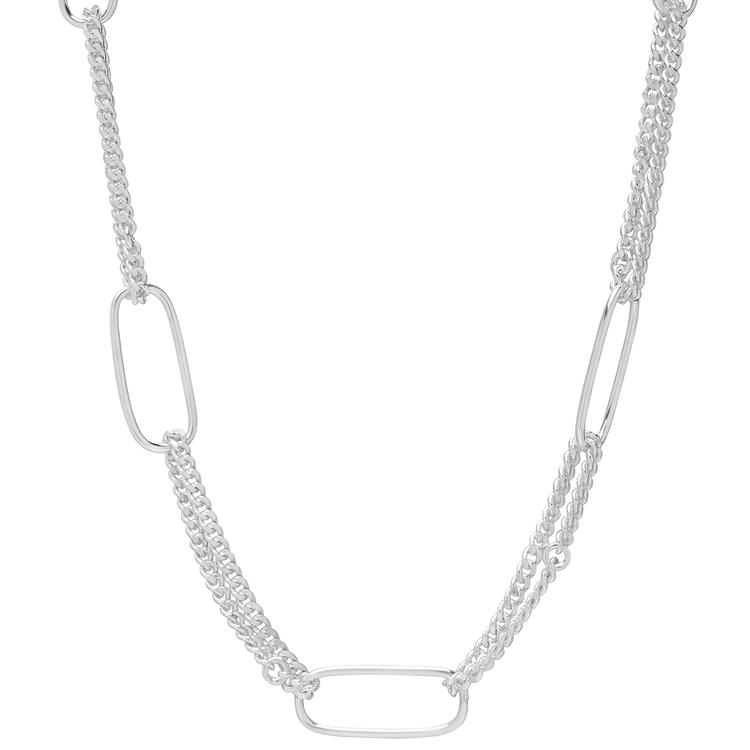 Sterling Silver Double Link Chain Necklace with Stations