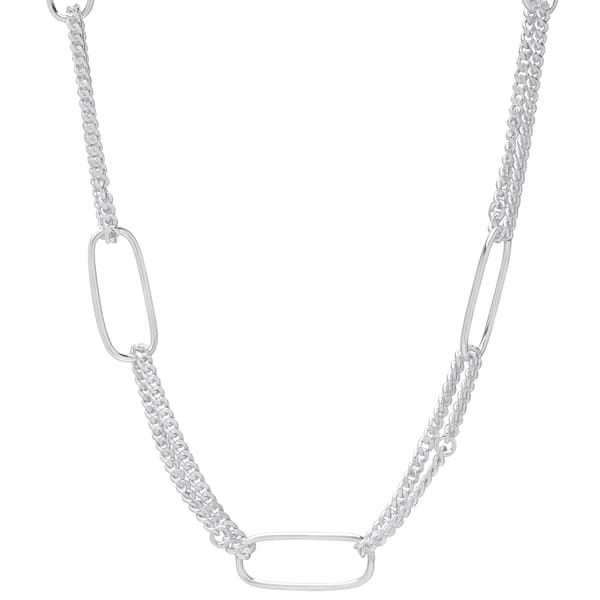 Sterling Silver Double Link Chain Necklace with Stations - image 