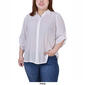 Plus Size NY Collection Casual Button Down 3/4 Roll Tab Blouse - image 3