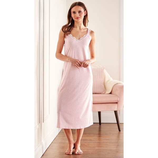 Plus Size Jessica Simpson Sleeveless Gingham Sleepdress W/Lace T - image 