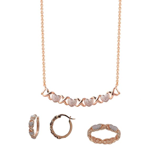 Gianni Argento Rose Plated 1/10ctw. Diamond X & Heart 3pc. Set - image 