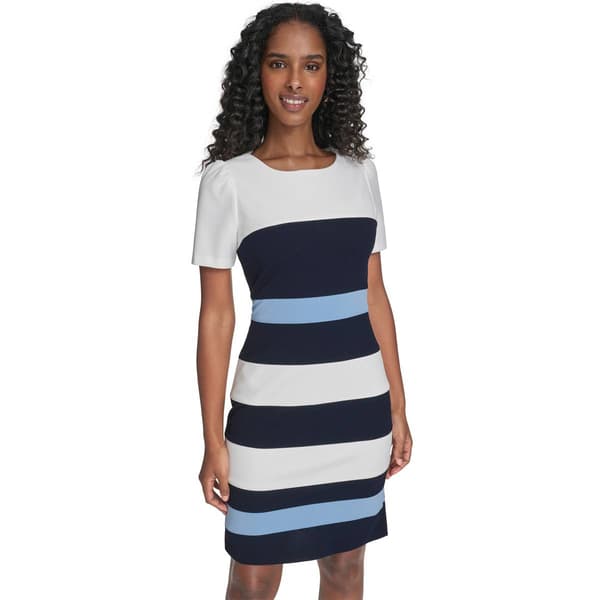 Womens Tommy Hilfiger Short Sleeve Color Block Crepe Sheath Dress