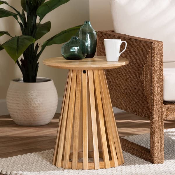 bali & pari Caribic Modern Slatted Acacia Wood End Table