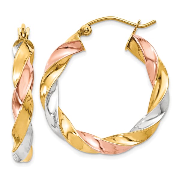 Gold Classics&#40;tm&#41; Tri-Color Twist Hoop Earrings - image 