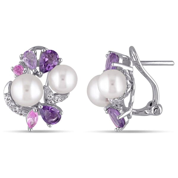 Gemstone Classics(tm) Rose De France Pearl Cluster Earrings - image 