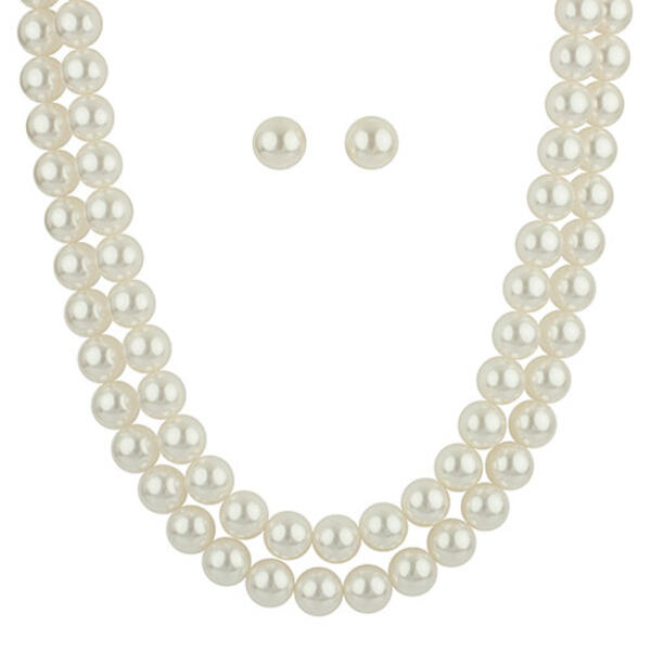 Faux Cream Pearl Necklace & Earrings Set - image 