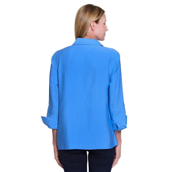 Womens Multiples 3/4 Flip Cuff Sleeve Pearl Collar Blouse
