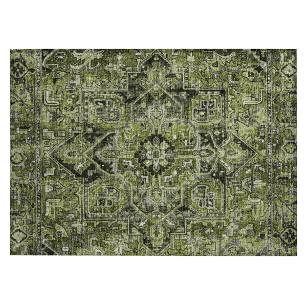 HomeRoots Olive Green & Dark Green Oriental Non Skid Accent Rug
