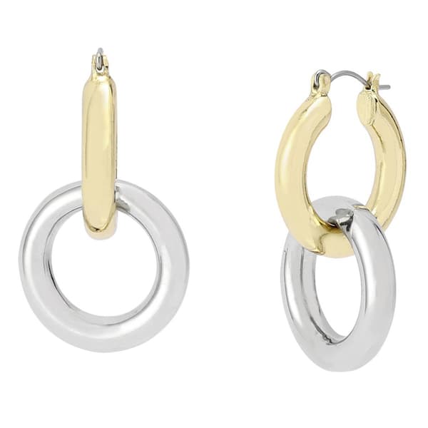 Steve Madden Two-Tone Interlock Ring Drop Hoop Earrings - image 