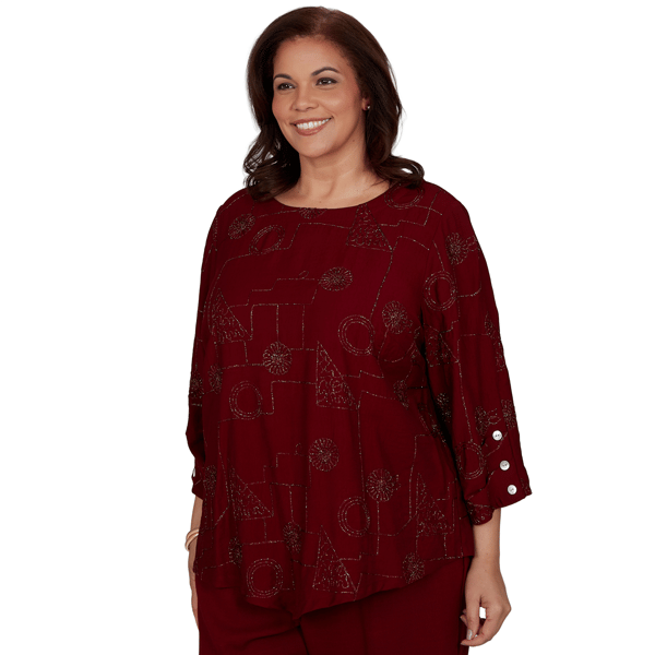 Plus Size Alfred Dunner Union 3/4 Sleeve Sparkle Soutache Blouse