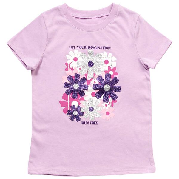 Girls &#40;7-12&#41; BTween&#40;R&#41; Short Sleeve Imagination Flower Glitter Tee - image 