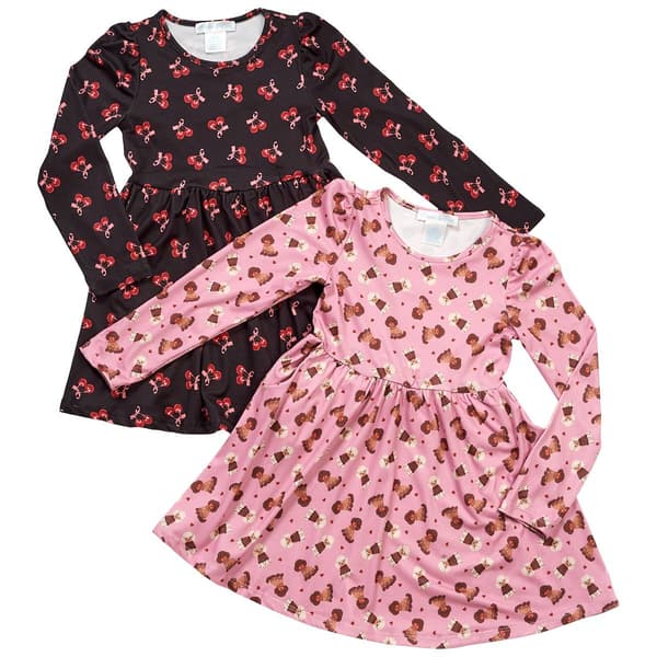 Girls (4-6x) Emma & Elsa 2pk. Cherries/Dog Long Sleeve Dresses - image 