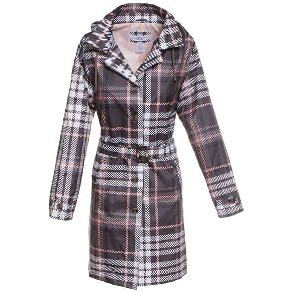 Womens Capelli New York Plaid Mid-Length Trench Coat