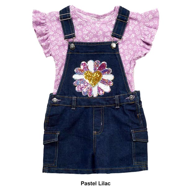 Girls &#40;4-6x&#41; Colette Lilly Sequin Denim Shortalls & Floral Tee