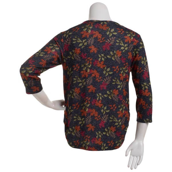 Womens Bonnie Evans 3/4 Sleeve Falling Foliage Side Ruched Tee