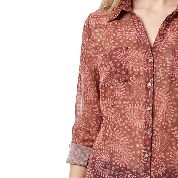 Womens NY Collection Roll Tab Sleeve Paisley Mesh Tunic Blouse