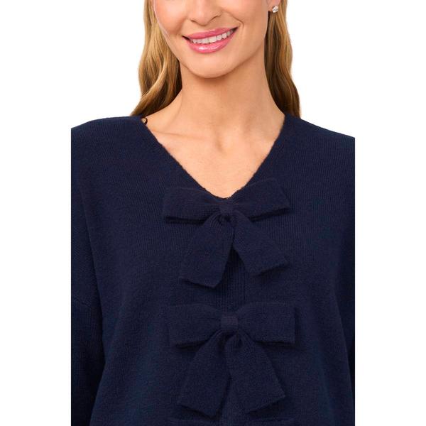 Womens Cece Long Sleeve V-Neck Front Bow Sweater