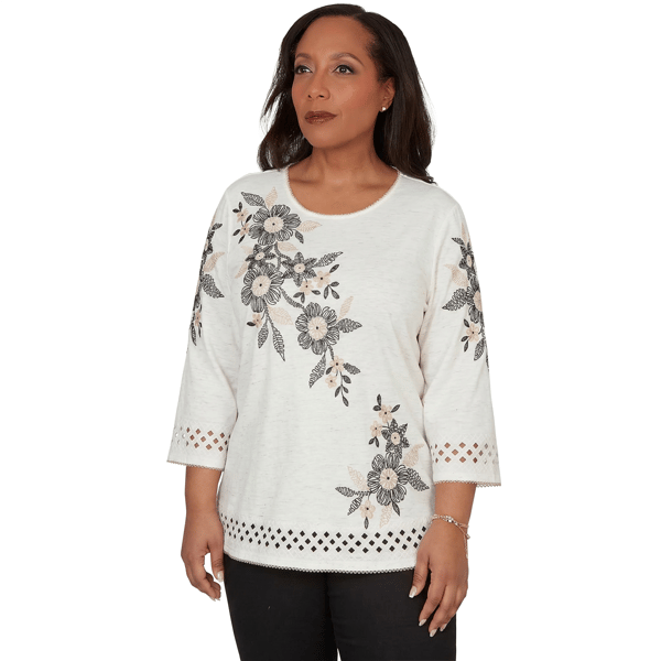 Petite Alfred Dunner Detail Driven 3/4 Sleeve Floral Blouse