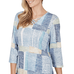 Petite Alfred Dunner Ann Arbor Geometric Patchwork Blouse