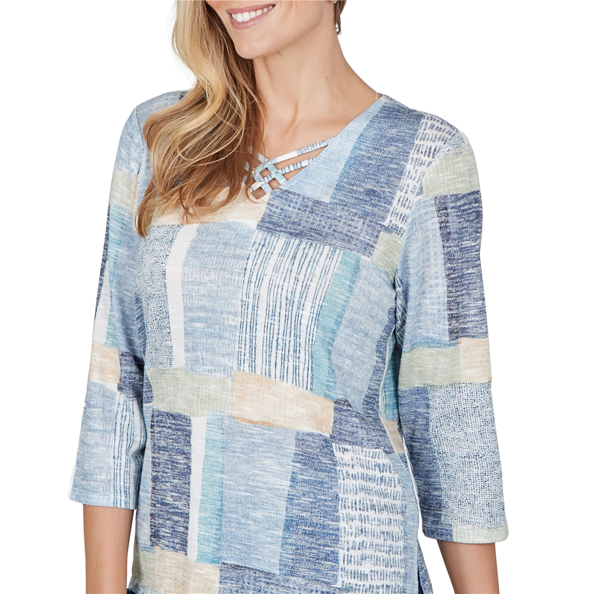 Petite Alfred Dunner Ann Arbor Geometric Patchwork Blouse