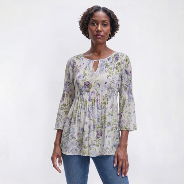 Plus Size Floral & Ivy 3/4 Sleeve Floral Pleater Blouse - image 