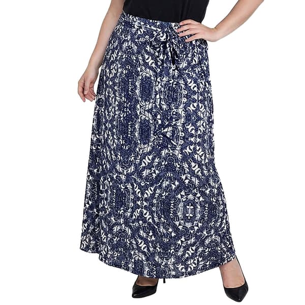 Plus Size NY Collection Pull On Side Tie ITY Skirt - Navy Skyte