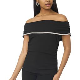 Petite MSK Off the Shoulder Rhinestone Trim Blouse