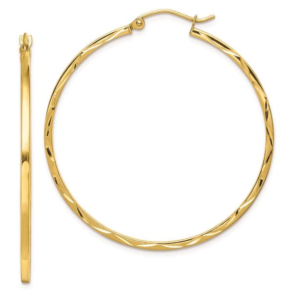 Gold Classics(tm) 10kt. 1.5x40mm Diamond Cut Hoop Earrings - image 