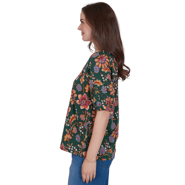 Petite Ruby Rd. Game of Luxe Elbow Sleeve Floral Vines Blouse