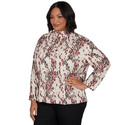 Plus Size Emaline Country Code Mock Neck Leopard Blouse