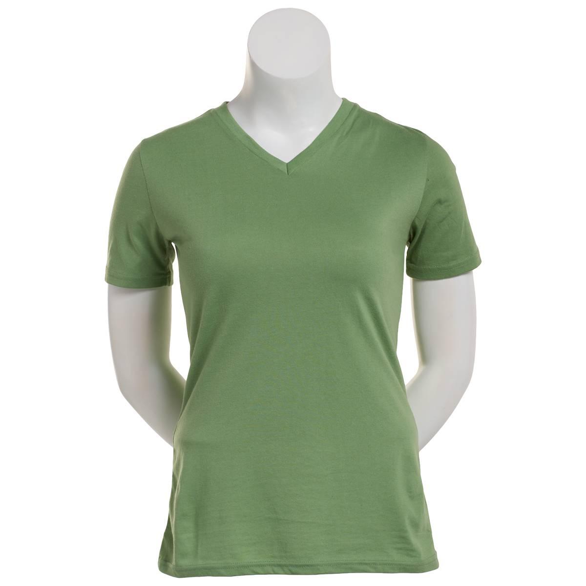 Womens Starting Point® Straight Hem Short Sleeve V-Neck T-Shirt, Basil, M