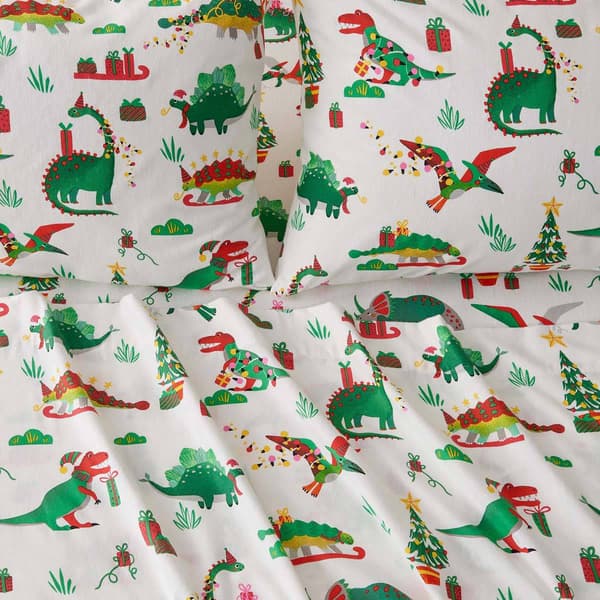 Freshfolds Cotton Christmas Dinosaur 4pc. Flannel Sheet Set