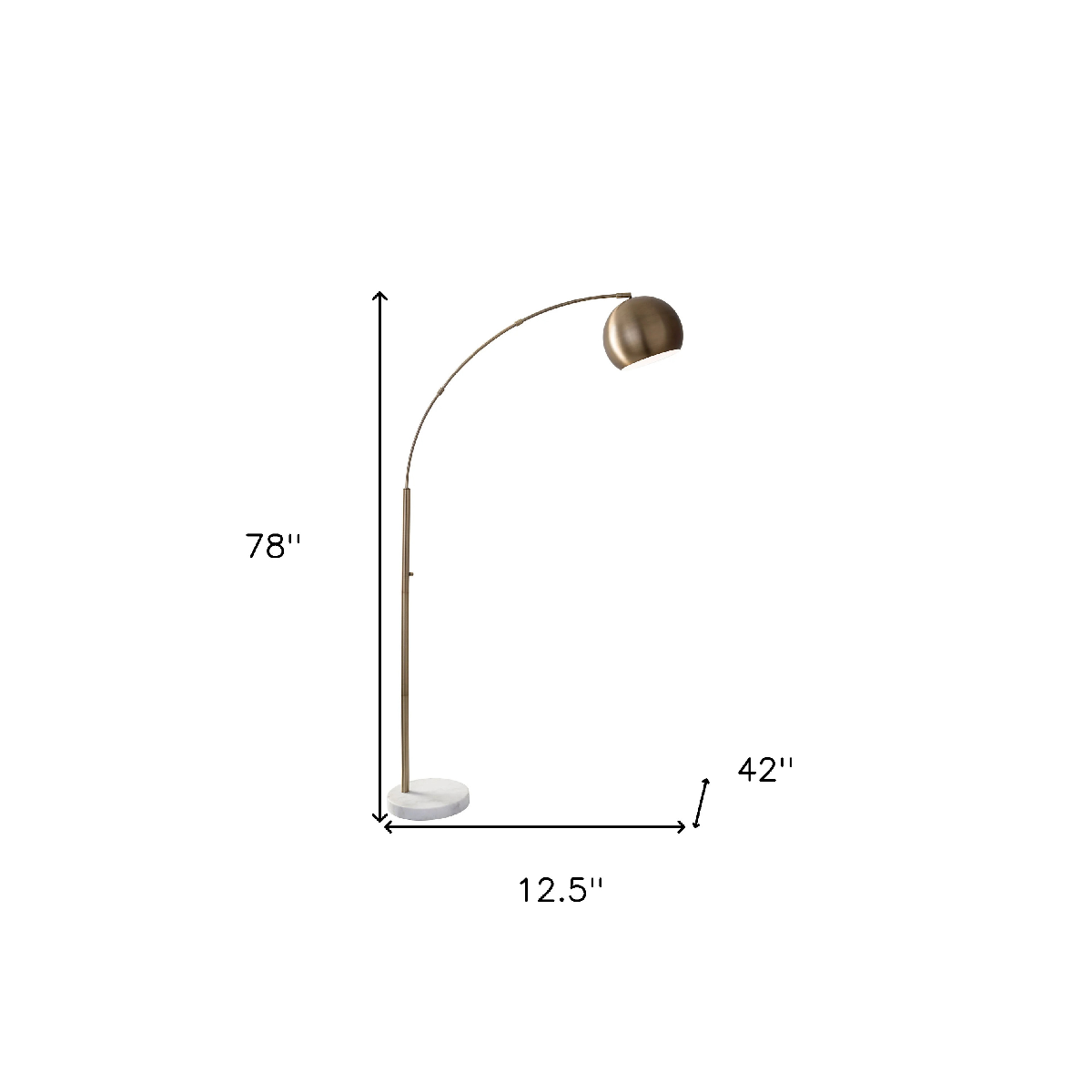 HomeRoots 78in. Brass Arc Floor Lamp With Bowl Shade
