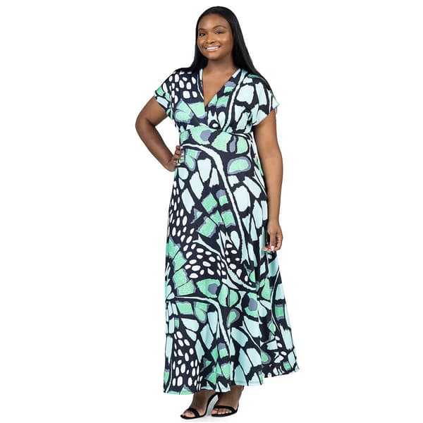 Plus Size 24/7 Comfort Apparel Butterfly Empire Waist Maxi Dress