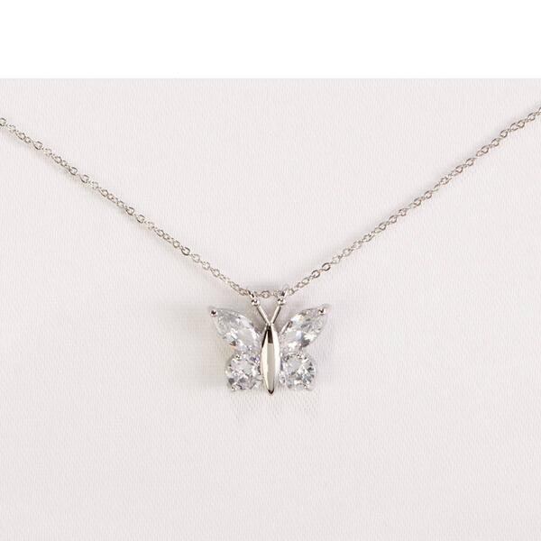 Silver-Tone Butterfly Cubic Zirconia Pendant - image 