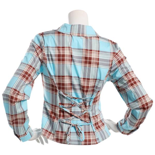 Juniors No Comment Long Sleeve Plaid Tie Back Button Up