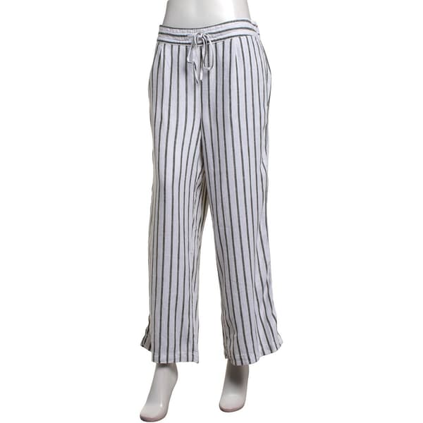 Womens Per Se Drawstring Waist Wide Leg Stripe Linen Pants