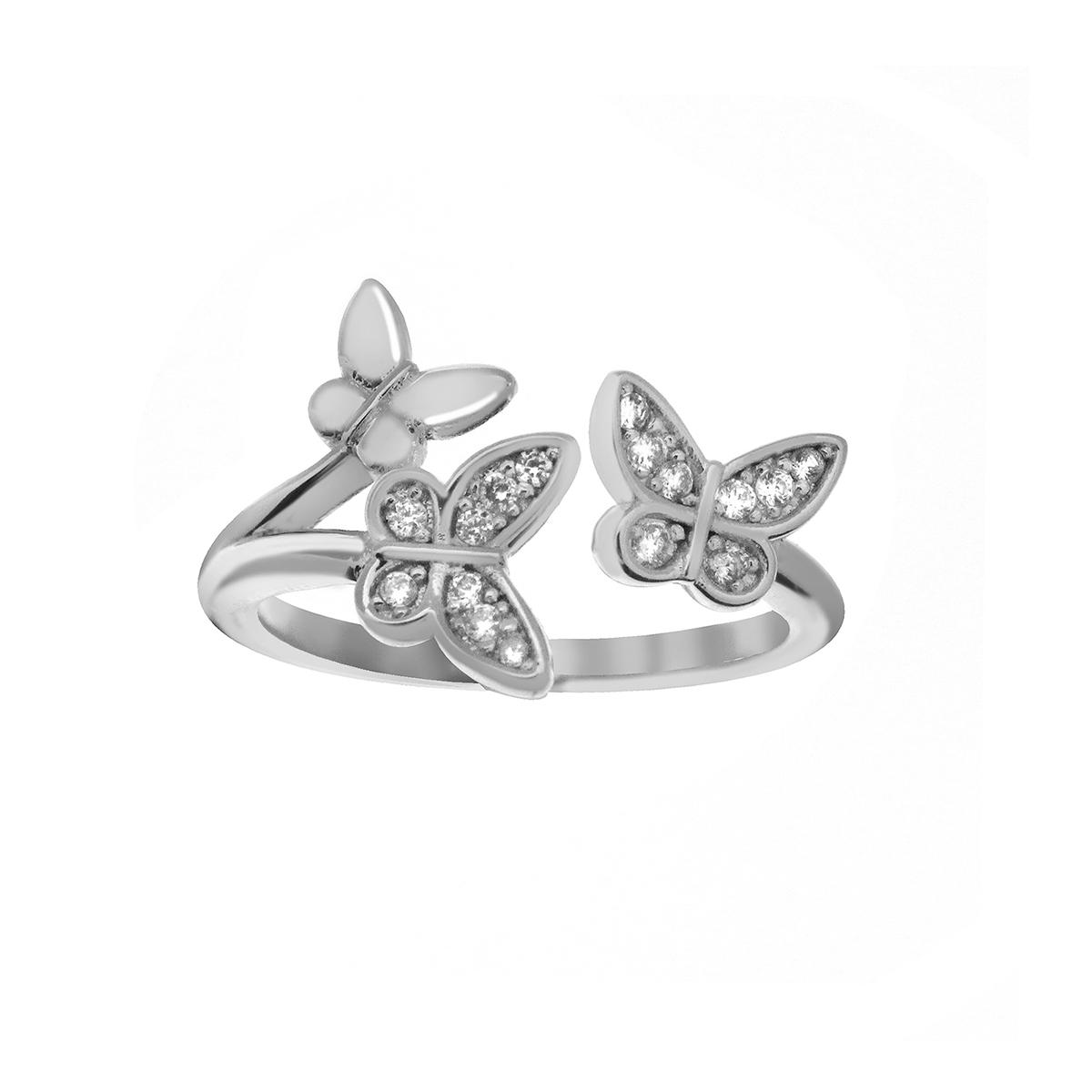 Barefootsies Silver Plated CZ Butterfly Open Top Toe Ring