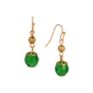 1928 Gold-Tone Green Fire Glass & Gold Bead Drop Earrings - image 1