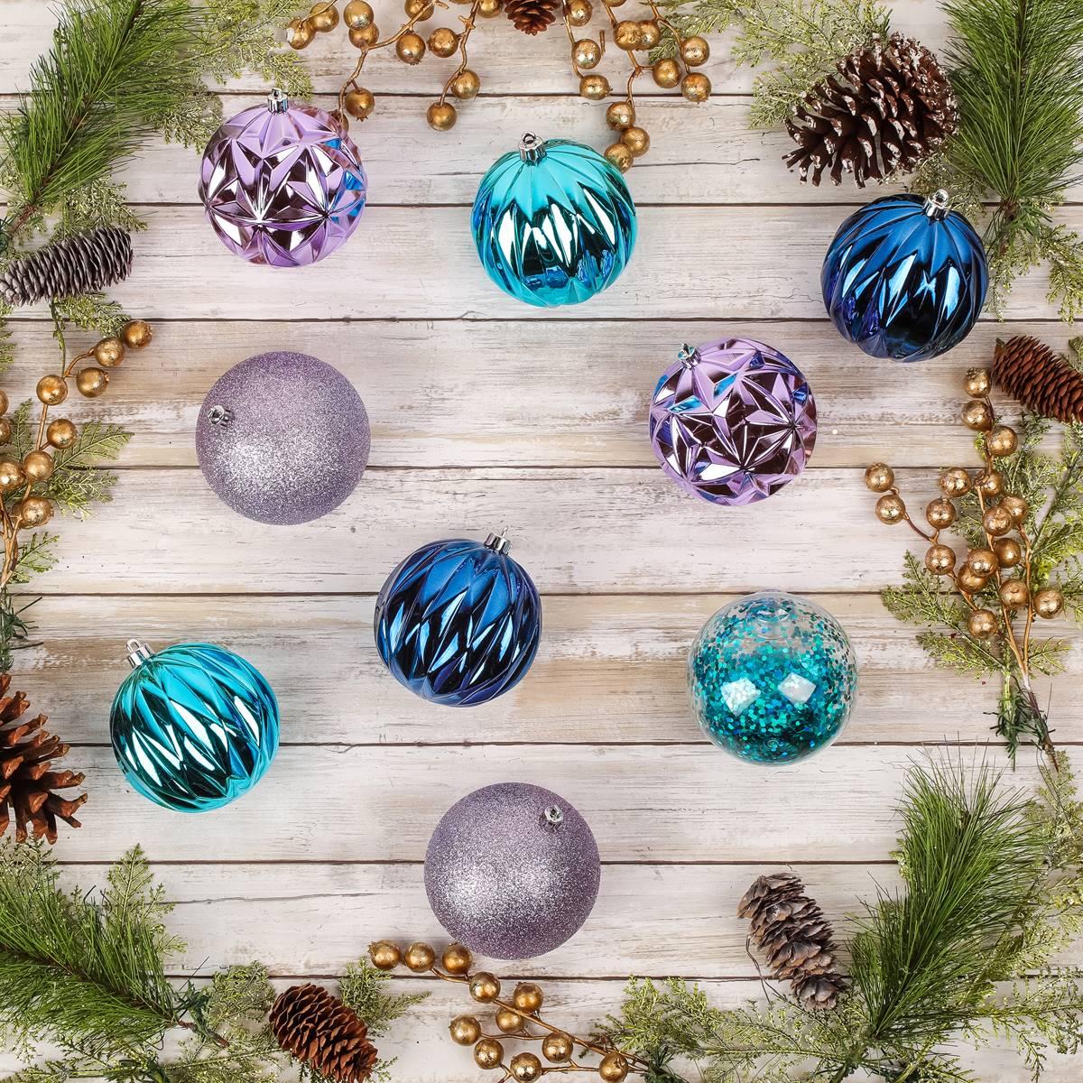National Tree 13in. Lavender & Blue Ball Ornaments - Set of 9