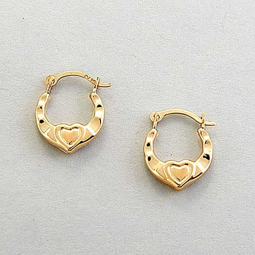 Kids Small Puffed Heart 14kt. Gold Hoop Earrings